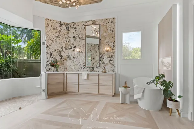 Stone, light and a free-standing tub, by Twice The Style